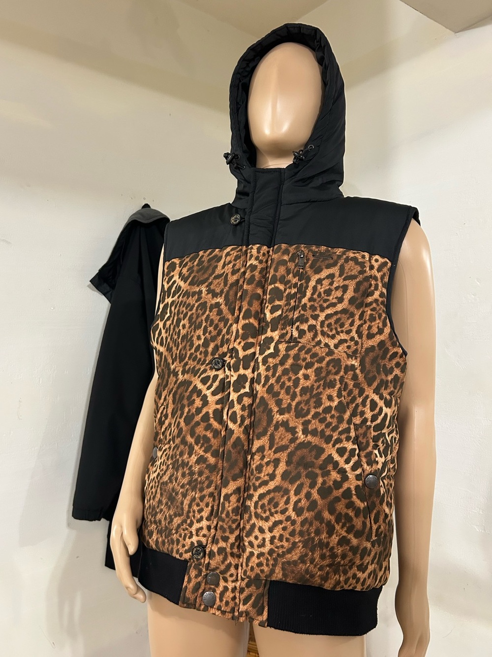 Leopard Print Hooded Puffer Vest